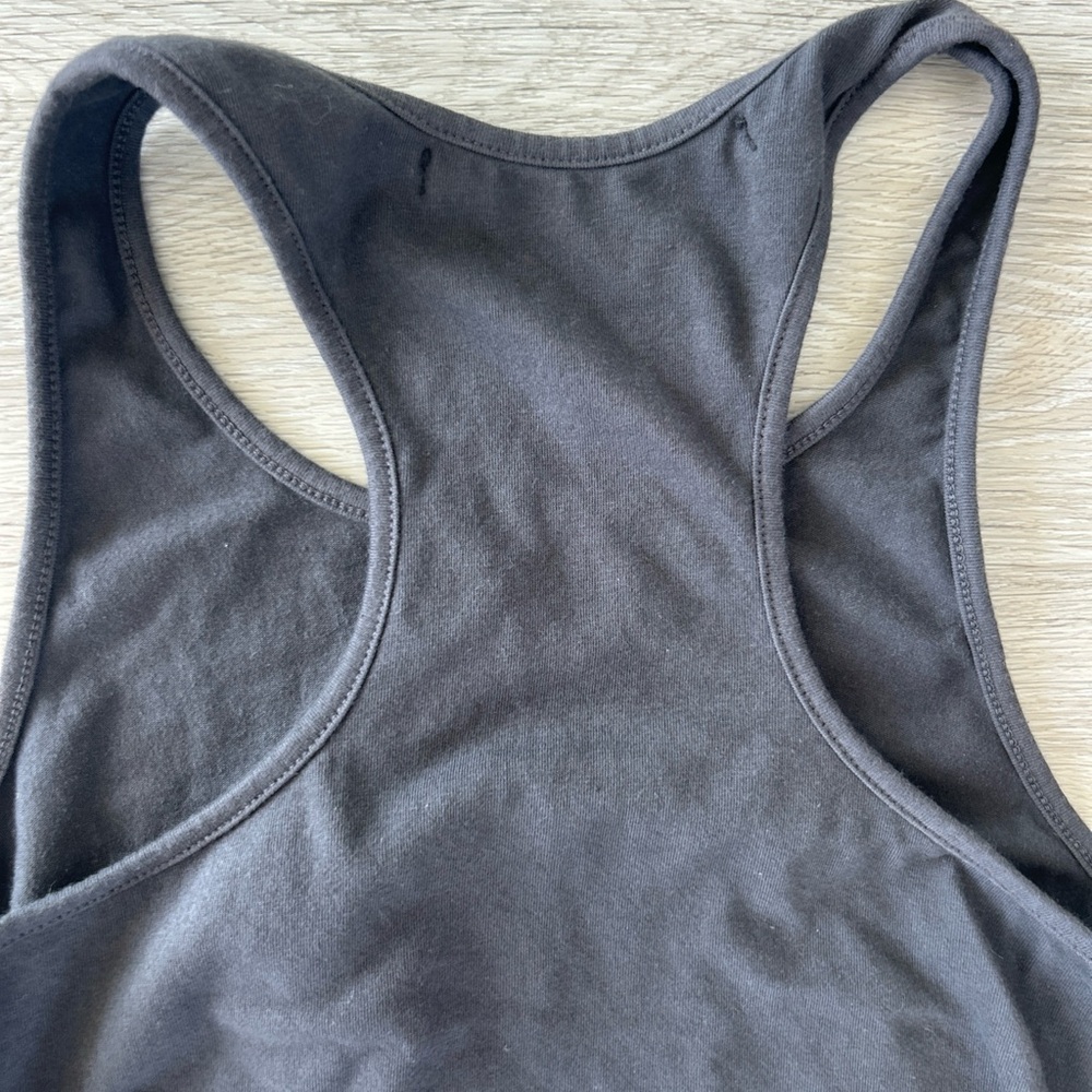 Michael Stars Charcoal Gray Racerback Midi Dress Womens M Shirred Bodycon - Picture 7 of 8